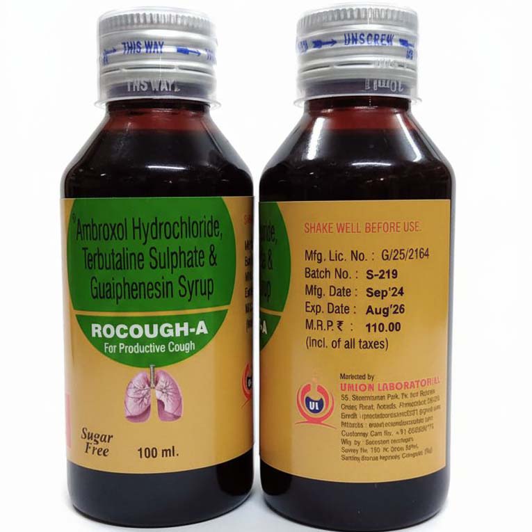 Ambroxol Hydrochloride, Terbutaline Sulphate & Guaiphenesin Syrup (ROCOUGH-A, Sugar Free)